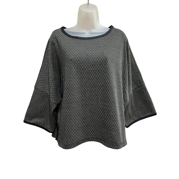 Max Studio London Black & White Diamond Patterned Poncho Sweater Top W/ 3/4 Slee - Picture 10 of 10